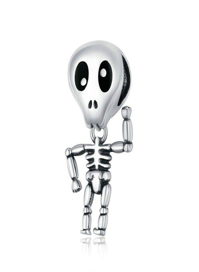 LAMOONY Skeleton Charm 925 Sterling Silver Halloween Bead Witch Moon Pumpkin Ghost Castle Pendant for Pandora Charm Bracelet (Skeleton) - Image 1